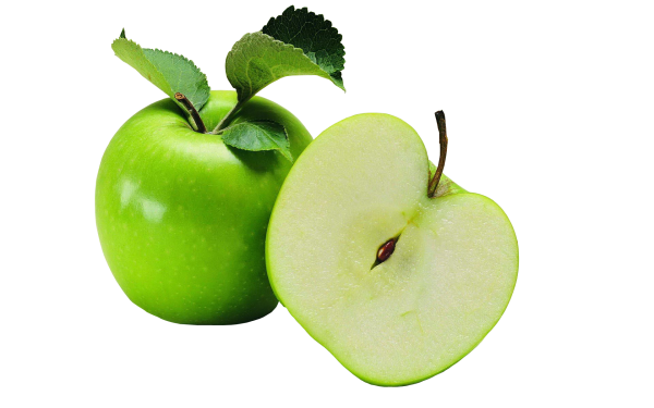 Green Apple Png With Leaves And Sliced